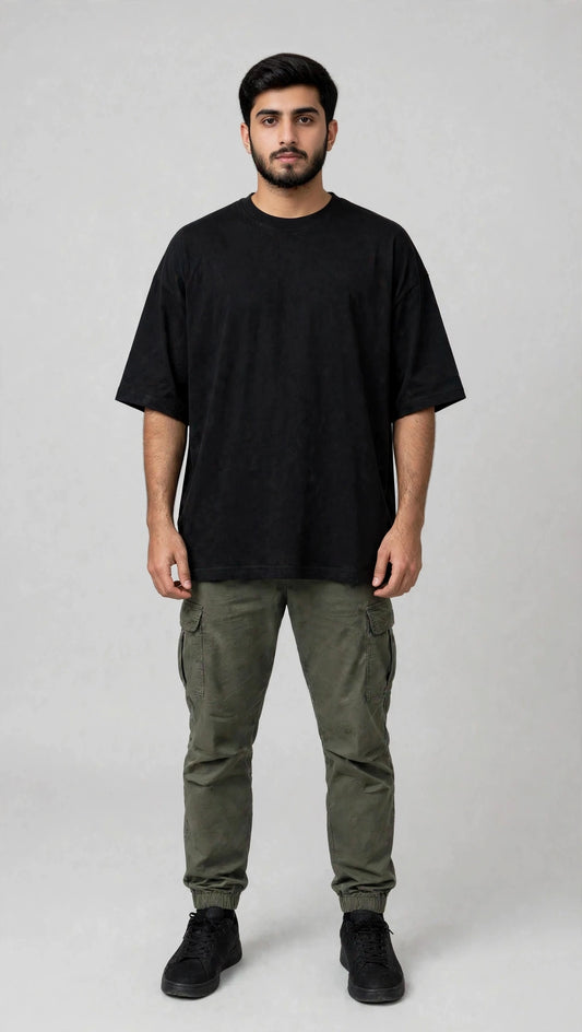 Courage Tee - Black Oversized T-Shirt with Dark Grey Statement Print