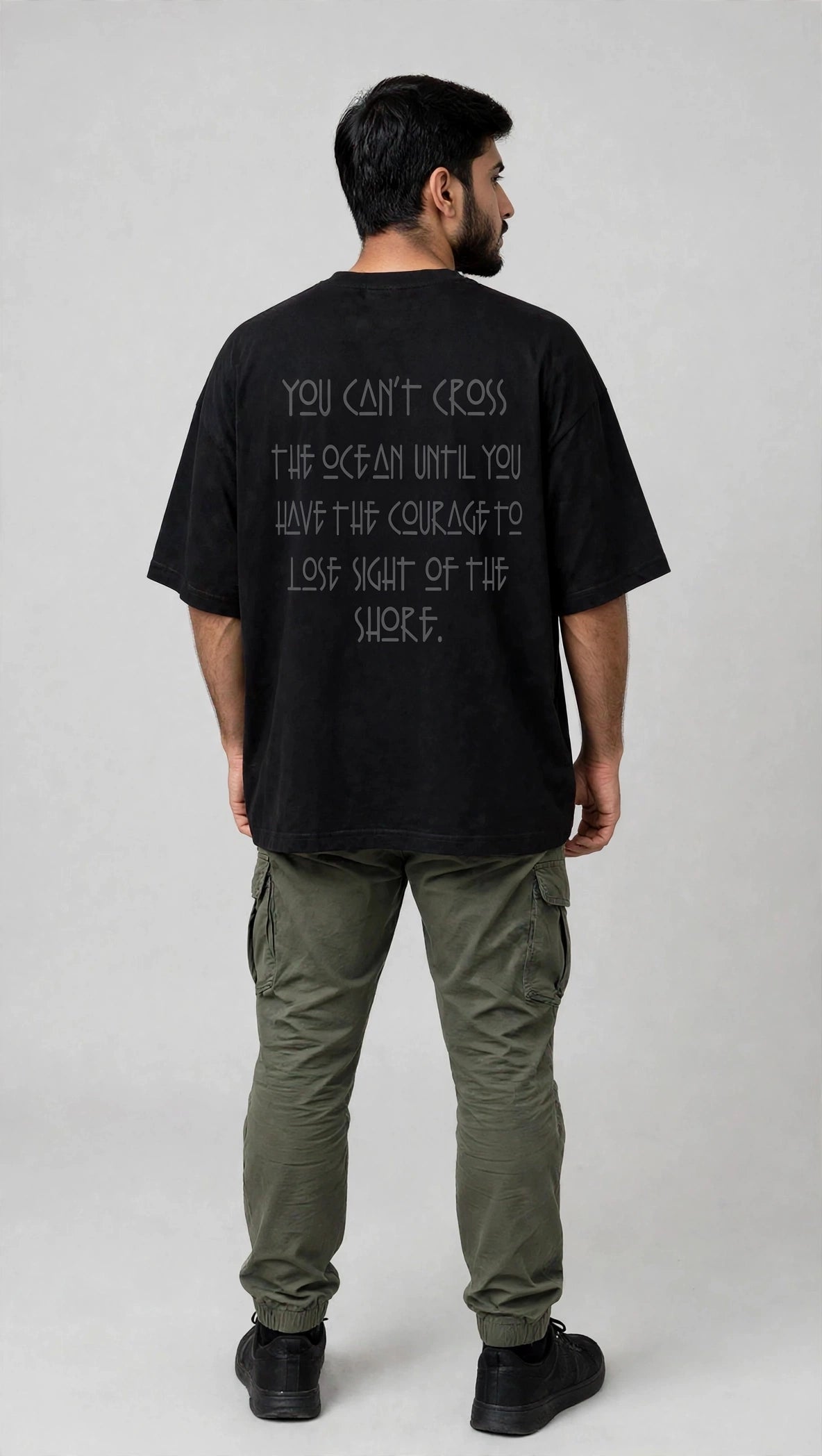 Courage Tee - Black Oversized T-Shirt with Dark Grey Statement Print
