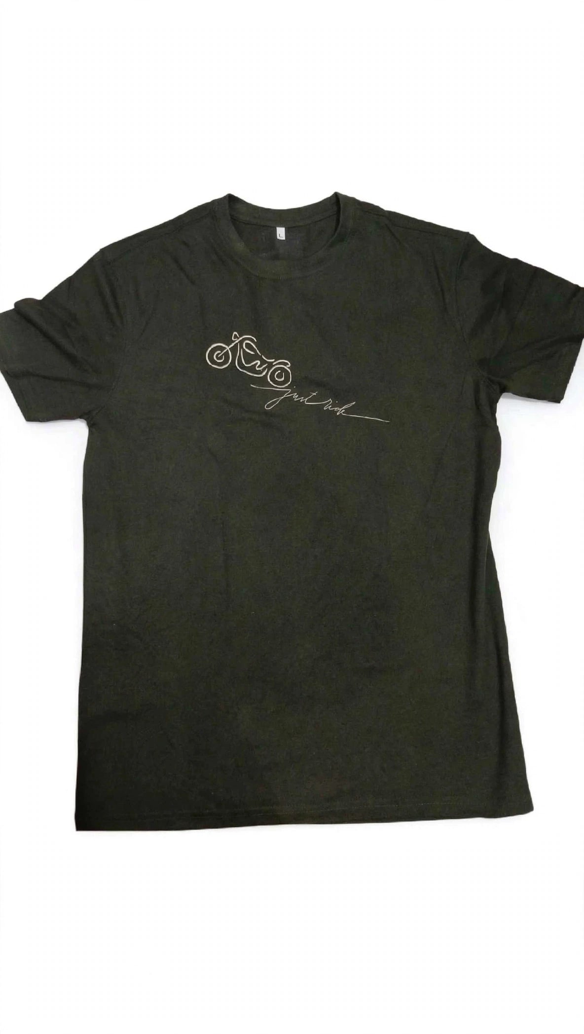 Just Ride - Olive Green Regular Fit Embroidered T-Shirt